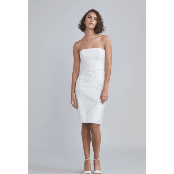 NWT Amsale Strapless Rose fil-coupe White Pencil Dress BRIDAL - 4, 6, 8, 10, 12 - Picture 2 of 10